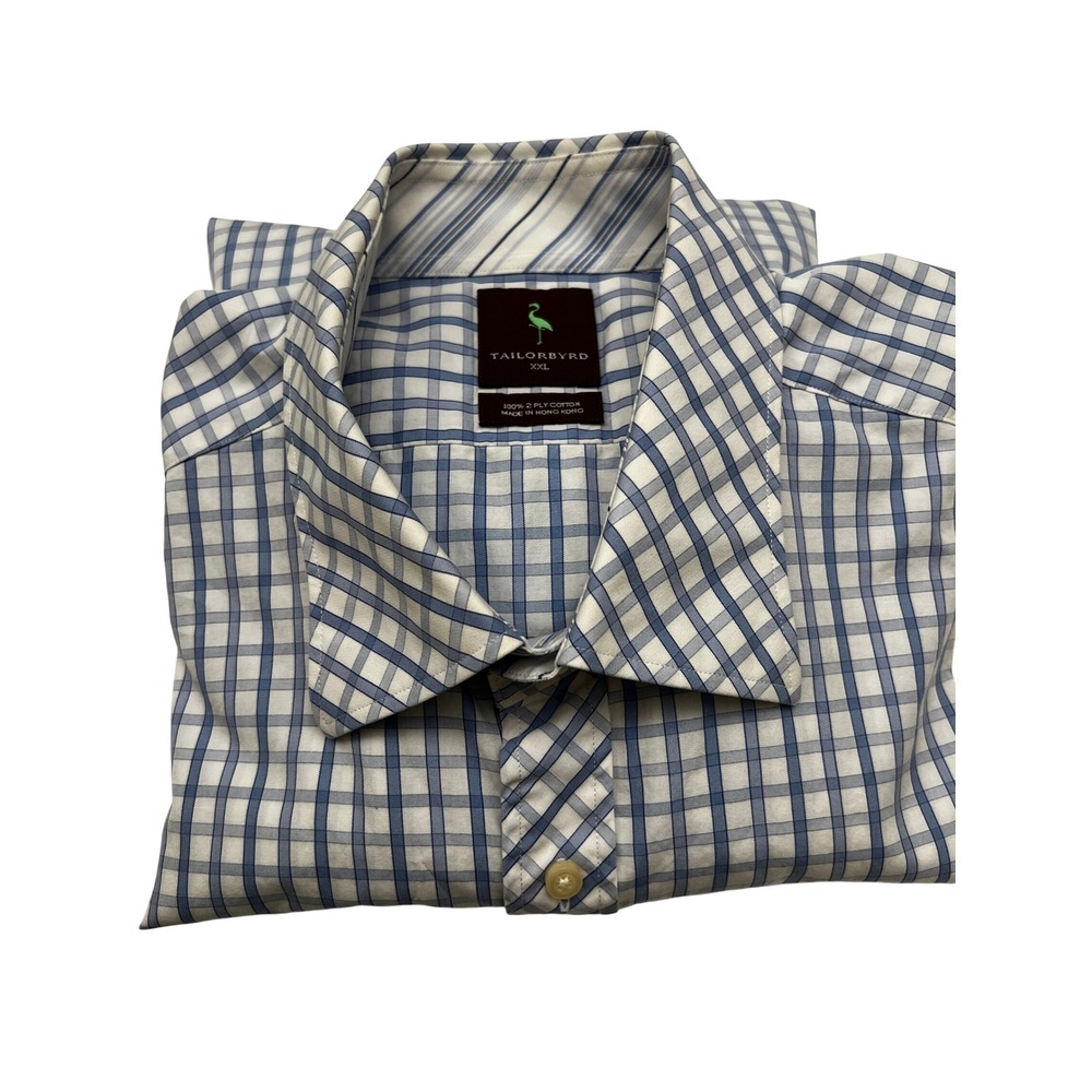 Tailorbyrd XXL Blue White Check Plaid 2 Ply Cotton Button Down Shirt Mens